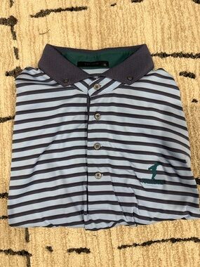 Greyson Men's Light Blue and Navy Striped Polo